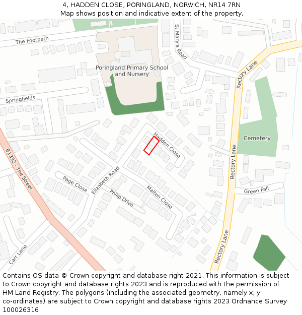 4, HADDEN CLOSE, PORINGLAND, NORWICH, NR14 7RN: Location map and indicative extent of plot