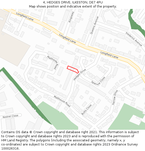 4, HEDGES DRIVE, ILKESTON, DE7 4PU: Location map and indicative extent of plot