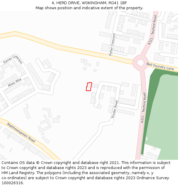 4, HERD DRIVE, WOKINGHAM, RG41 1BF: Location map and indicative extent of plot