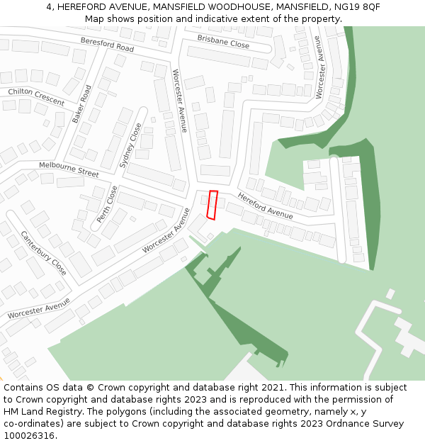 4, HEREFORD AVENUE, MANSFIELD WOODHOUSE, MANSFIELD, NG19 8QF: Location map and indicative extent of plot