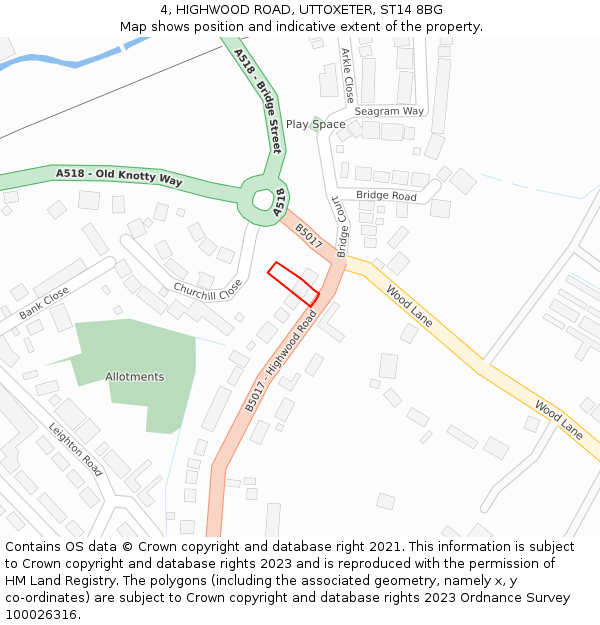 4, HIGHWOOD ROAD, UTTOXETER, ST14 8BG: Location map and indicative extent of plot