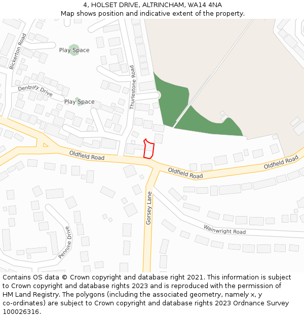 4, HOLSET DRIVE, ALTRINCHAM, WA14 4NA: Location map and indicative extent of plot