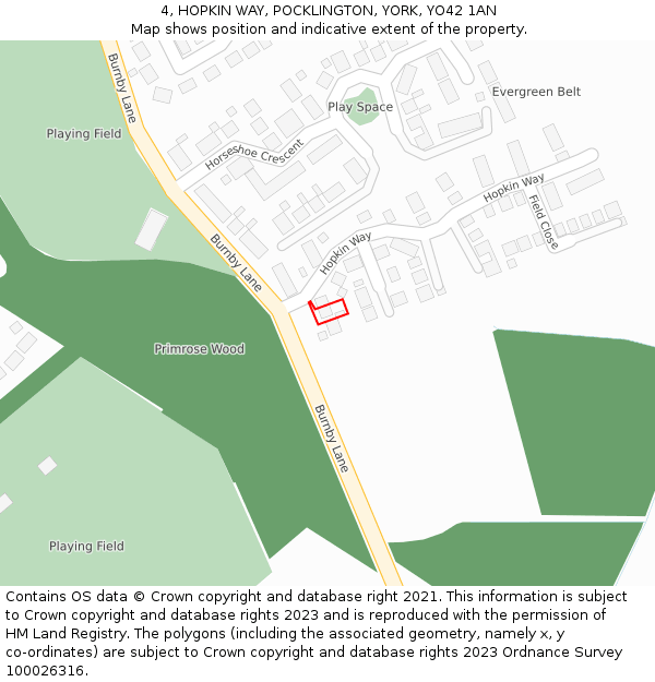 4, HOPKIN WAY, POCKLINGTON, YORK, YO42 1AN: Location map and indicative extent of plot