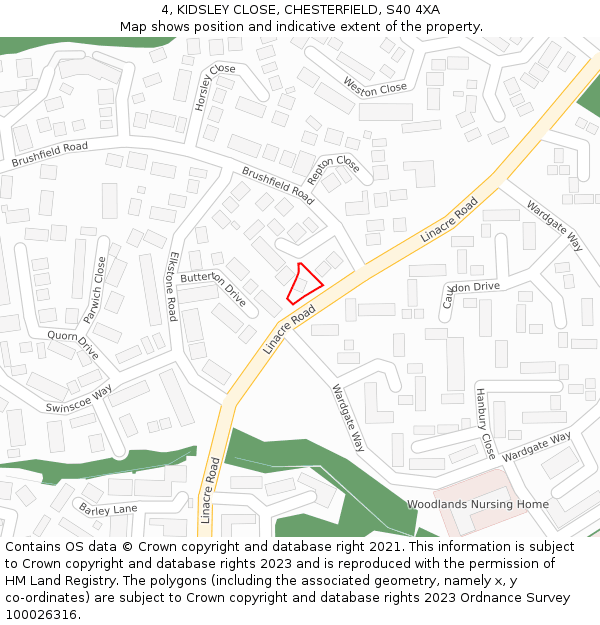 4, KIDSLEY CLOSE, CHESTERFIELD, S40 4XA: Location map and indicative extent of plot