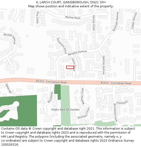 4, LARCH COURT, GAINSBOROUGH, DN21 1FH: Location map and indicative extent of plot