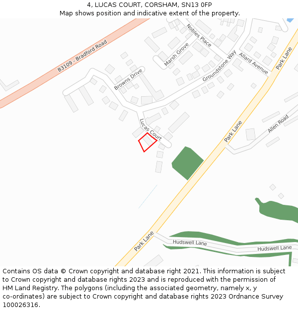 4, LUCAS COURT, CORSHAM, SN13 0FP: Location map and indicative extent of plot