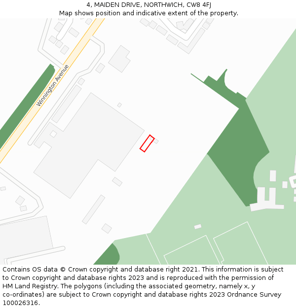 4, MAIDEN DRIVE, NORTHWICH, CW8 4FJ: Location map and indicative extent of plot