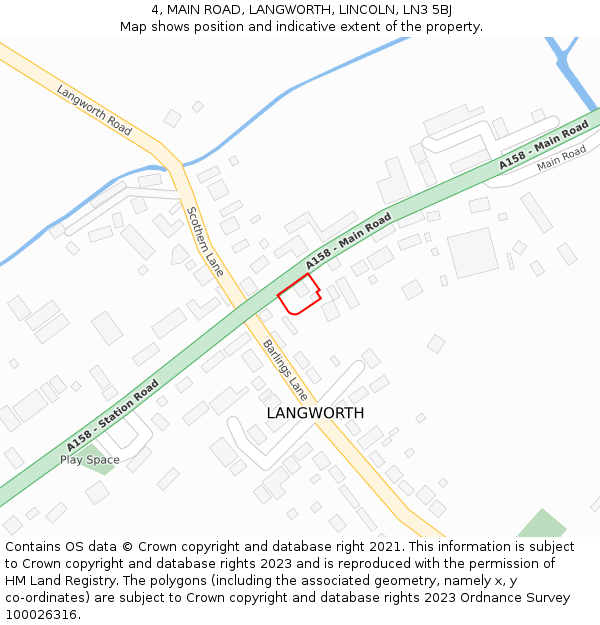 4, MAIN ROAD, LANGWORTH, LINCOLN, LN3 5BJ: Location map and indicative extent of plot