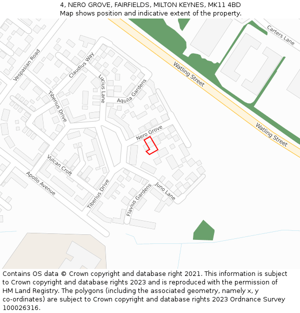 4, NERO GROVE, FAIRFIELDS, MILTON KEYNES, MK11 4BD: Location map and indicative extent of plot