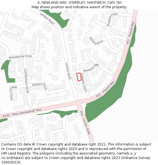 4, NEWLAND WAY, STAPELEY, NANTWICH, CW5 7JH: Location map and indicative extent of plot