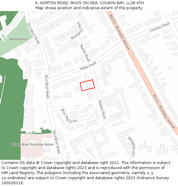 4, NORTON ROAD, RHOS ON SEA, COLWYN BAY, LL28 4TH: Location map and indicative extent of plot