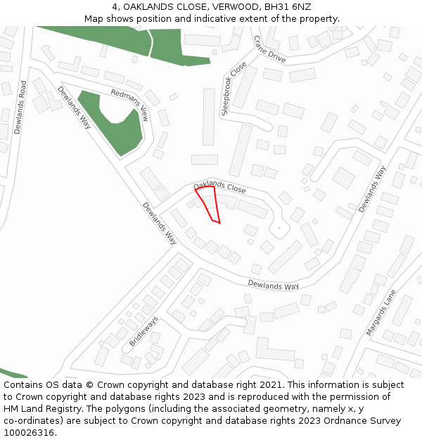 4, OAKLANDS CLOSE, VERWOOD, BH31 6NZ: Location map and indicative extent of plot