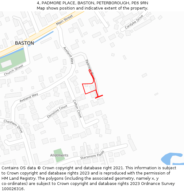 4, PADMORE PLACE, BASTON, PETERBOROUGH, PE6 9RN: Location map and indicative extent of plot