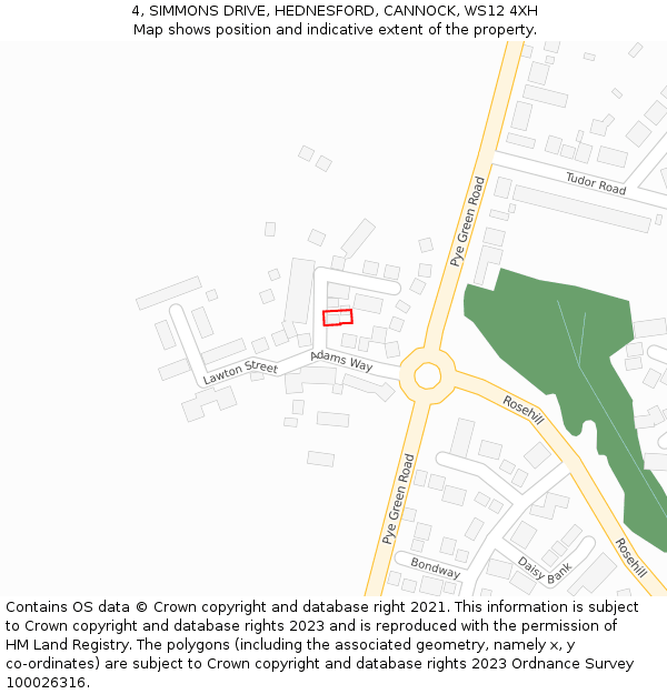 4, SIMMONS DRIVE, HEDNESFORD, CANNOCK, WS12 4XH: Location map and indicative extent of plot