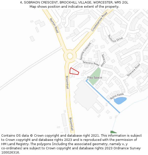 4, SOBRAON CRESCENT, BROCKHILL VILLAGE, WORCESTER, WR5 2GL: Location map and indicative extent of plot