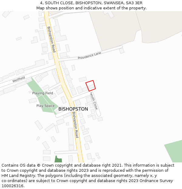 4, SOUTH CLOSE, BISHOPSTON, SWANSEA, SA3 3ER: Location map and indicative extent of plot