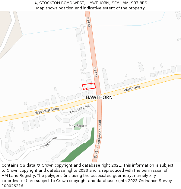 4, STOCKTON ROAD WEST, HAWTHORN, SEAHAM, SR7 8RS: Location map and indicative extent of plot