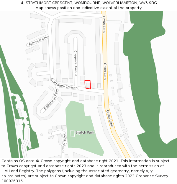 4, STRATHMORE CRESCENT, WOMBOURNE, WOLVERHAMPTON, WV5 9BG: Location map and indicative extent of plot