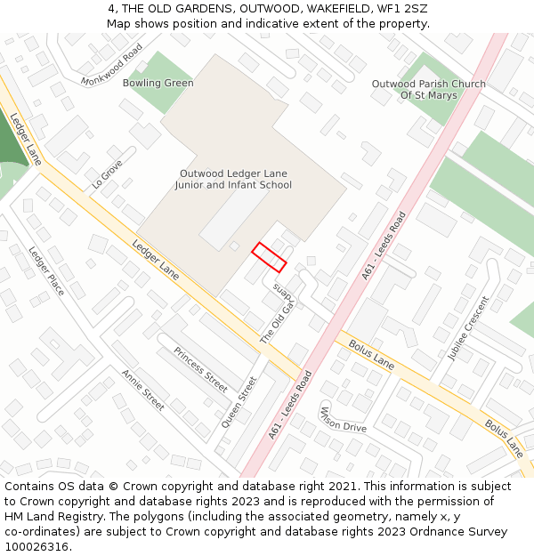 4, THE OLD GARDENS, OUTWOOD, WAKEFIELD, WF1 2SZ: Location map and indicative extent of plot