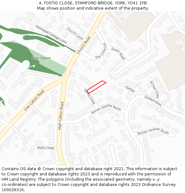 4, TOSTIG CLOSE, STAMFORD BRIDGE, YORK, YO41 1PB: Location map and indicative extent of plot