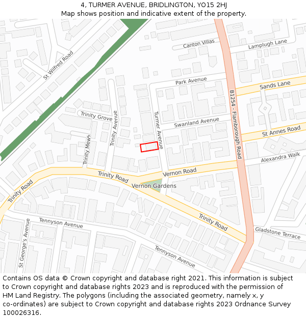 4, TURMER AVENUE, BRIDLINGTON, YO15 2HJ: Location map and indicative extent of plot