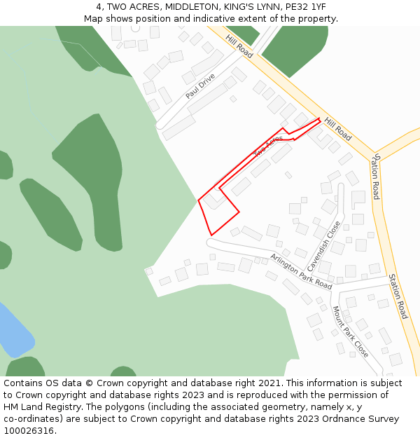 4, TWO ACRES, MIDDLETON, KING'S LYNN, PE32 1YF: Location map and indicative extent of plot