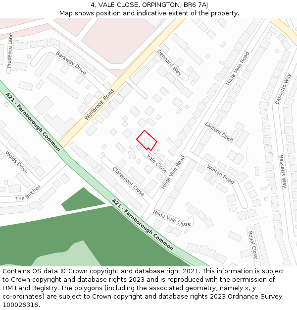 4, VALE CLOSE, ORPINGTON, BR6 7AJ: Location map and indicative extent of plot