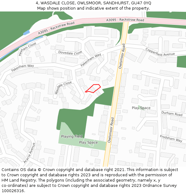 4, WASDALE CLOSE, OWLSMOOR, SANDHURST, GU47 0YQ: Location map and indicative extent of plot