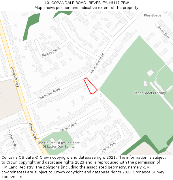 40, COPANDALE ROAD, BEVERLEY, HU17 7BW: Location map and indicative extent of plot