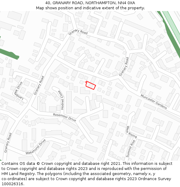 40, GRANARY ROAD, NORTHAMPTON, NN4 0XA: Location map and indicative extent of plot