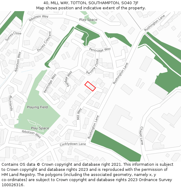 40, MILL WAY, TOTTON, SOUTHAMPTON, SO40 7JF: Location map and indicative extent of plot