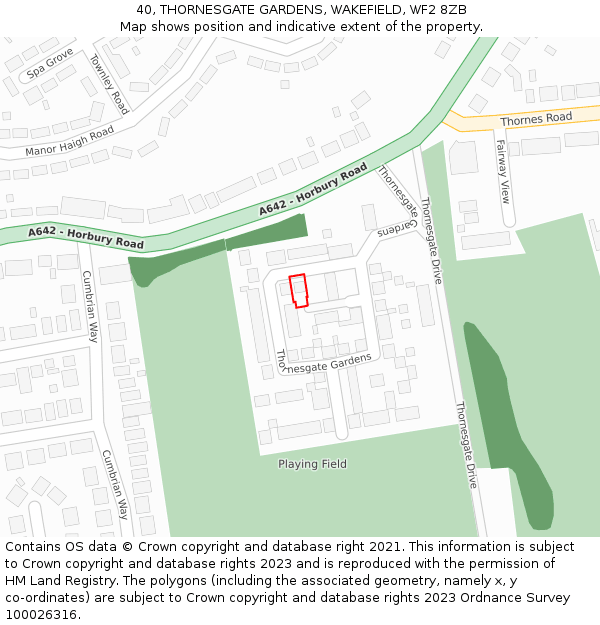 40, THORNESGATE GARDENS, WAKEFIELD, WF2 8ZB: Location map and indicative extent of plot