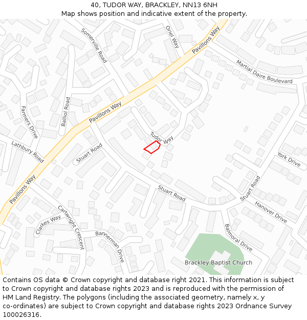 40, TUDOR WAY, BRACKLEY, NN13 6NH: Location map and indicative extent of plot