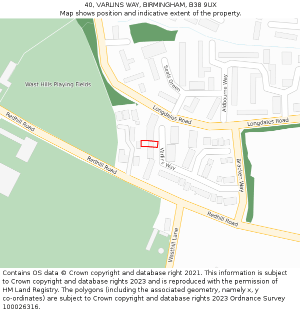 40, VARLINS WAY, BIRMINGHAM, B38 9UX: Location map and indicative extent of plot