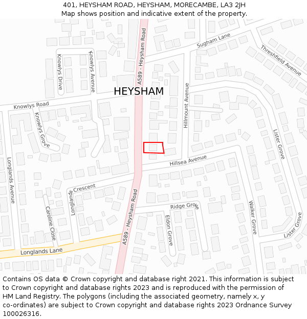 401, HEYSHAM ROAD, HEYSHAM, MORECAMBE, LA3 2JH: Location map and indicative extent of plot