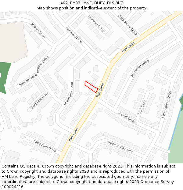 402, PARR LANE, BURY, BL9 8LZ: Location map and indicative extent of plot