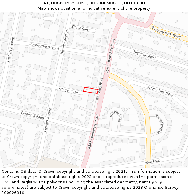 41, BOUNDARY ROAD, BOURNEMOUTH, BH10 4HH: Location map and indicative extent of plot