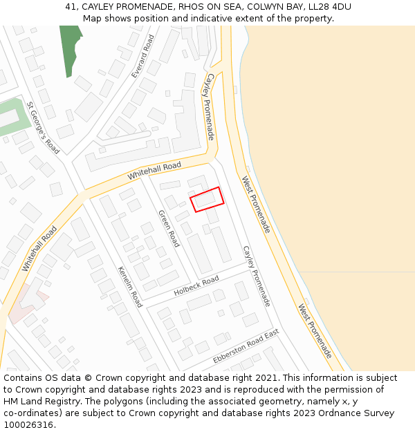 41, CAYLEY PROMENADE, RHOS ON SEA, COLWYN BAY, LL28 4DU: Location map and indicative extent of plot