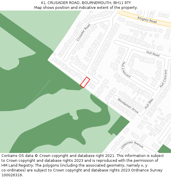 41, CRUSADER ROAD, BOURNEMOUTH, BH11 9TY: Location map and indicative extent of plot