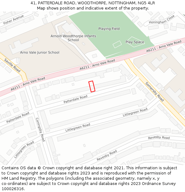 41, PATTERDALE ROAD, WOODTHORPE, NOTTINGHAM, NG5 4LR: Location map and indicative extent of plot