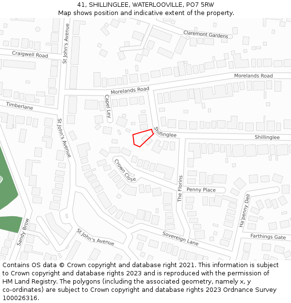 41, SHILLINGLEE, WATERLOOVILLE, PO7 5RW: Location map and indicative extent of plot