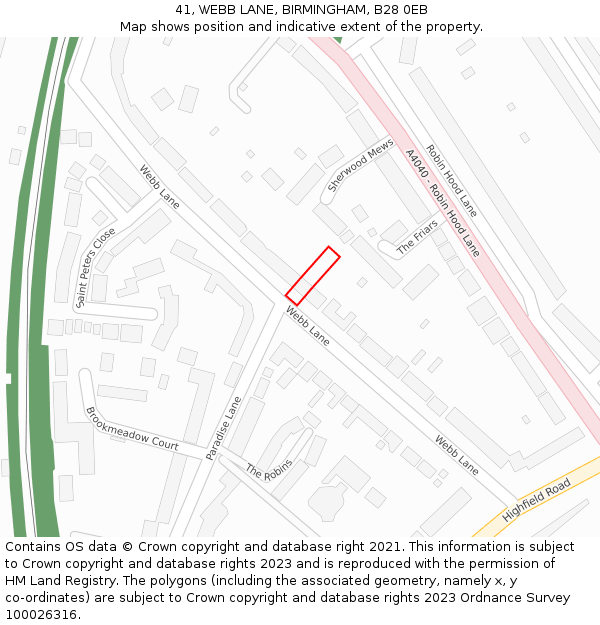 41, WEBB LANE, BIRMINGHAM, B28 0EB: Location map and indicative extent of plot