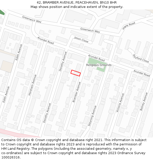 42, BRAMBER AVENUE, PEACEHAVEN, BN10 8HR: Location map and indicative extent of plot