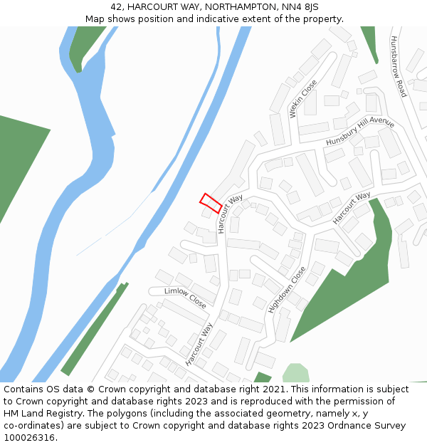 42, HARCOURT WAY, NORTHAMPTON, NN4 8JS: Location map and indicative extent of plot