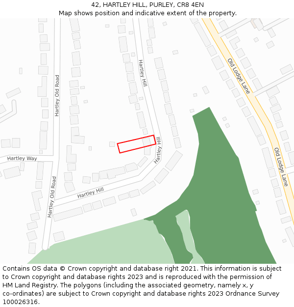 42, HARTLEY HILL, PURLEY, CR8 4EN: Location map and indicative extent of plot