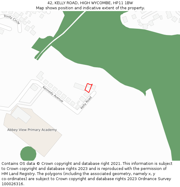 42, KELLY ROAD, HIGH WYCOMBE, HP11 1BW: Location map and indicative extent of plot