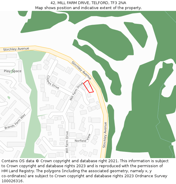 42, MILL FARM DRIVE, TELFORD, TF3 2NA: Location map and indicative extent of plot