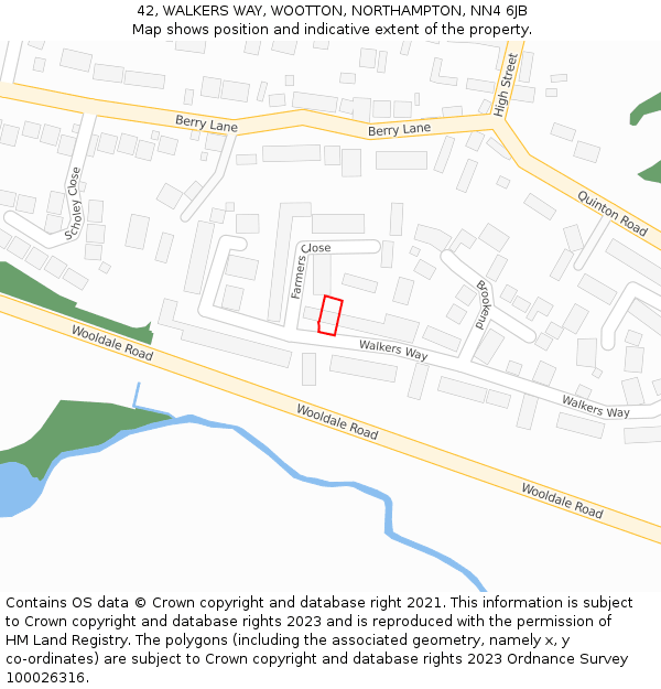 42, WALKERS WAY, WOOTTON, NORTHAMPTON, NN4 6JB: Location map and indicative extent of plot