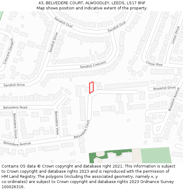 43, BELVEDERE COURT, ALWOODLEY, LEEDS, LS17 8NF: Location map and indicative extent of plot