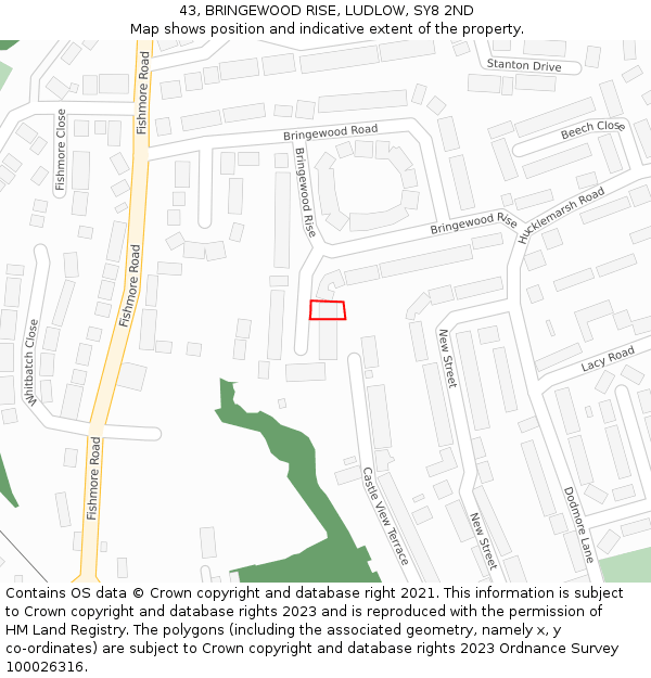 43, BRINGEWOOD RISE, LUDLOW, SY8 2ND: Location map and indicative extent of plot